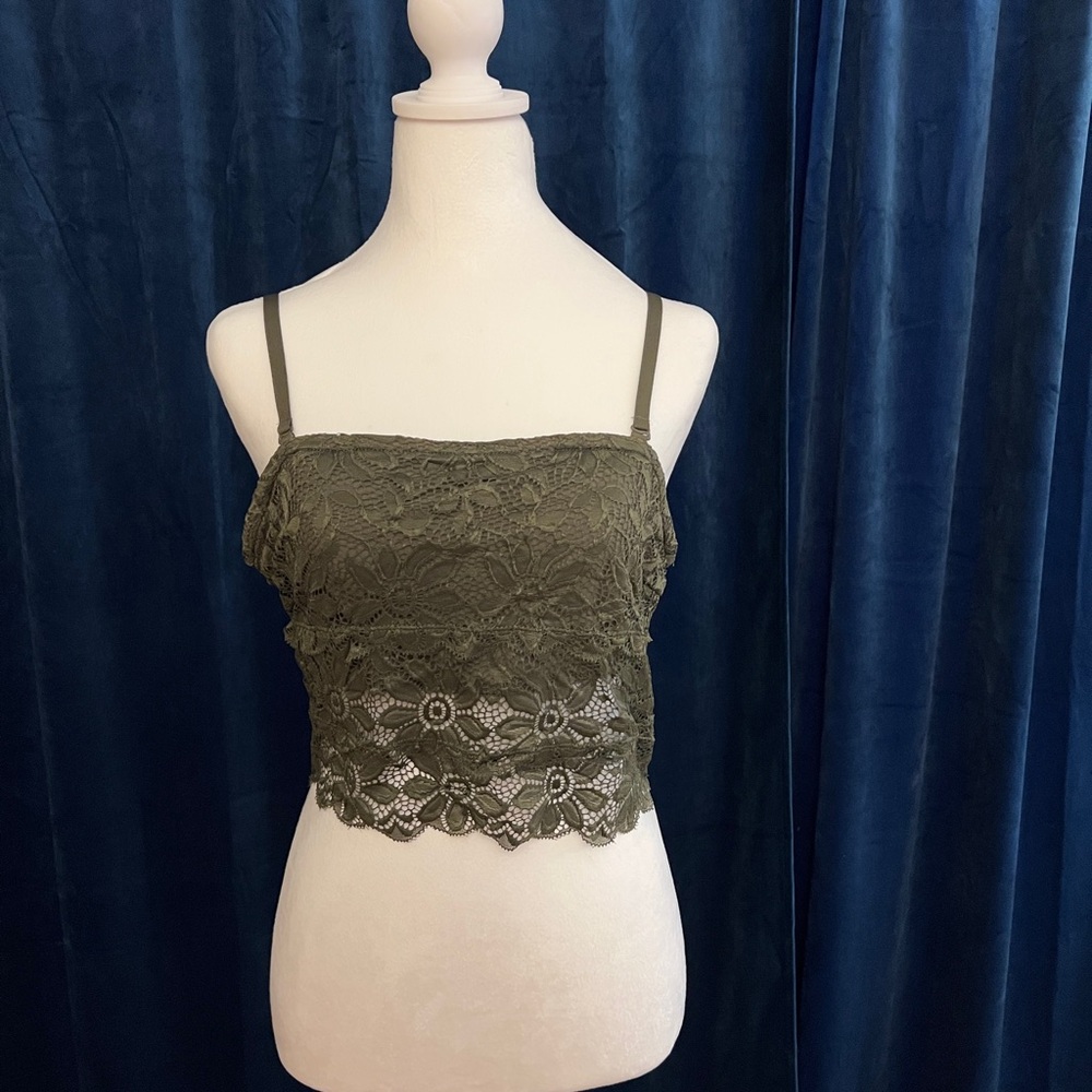 Olive green lace cropped cami top